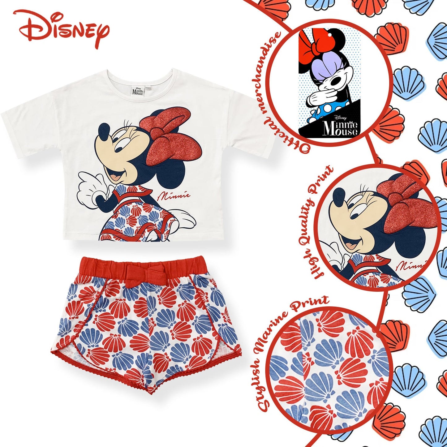 Completo bambina Disney Minnie Mouse estivo t-shirt e pantaloncino cotone 6166