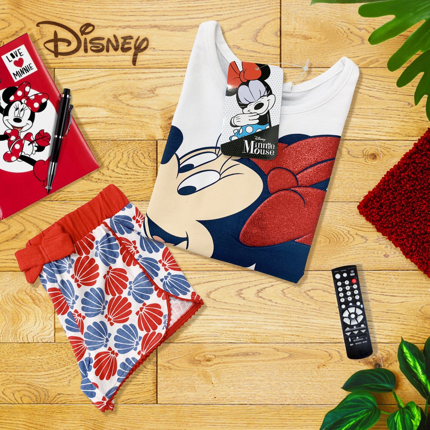 Completo bambina Disney Minnie Mouse estivo t-shirt e pantaloncino cotone 6166