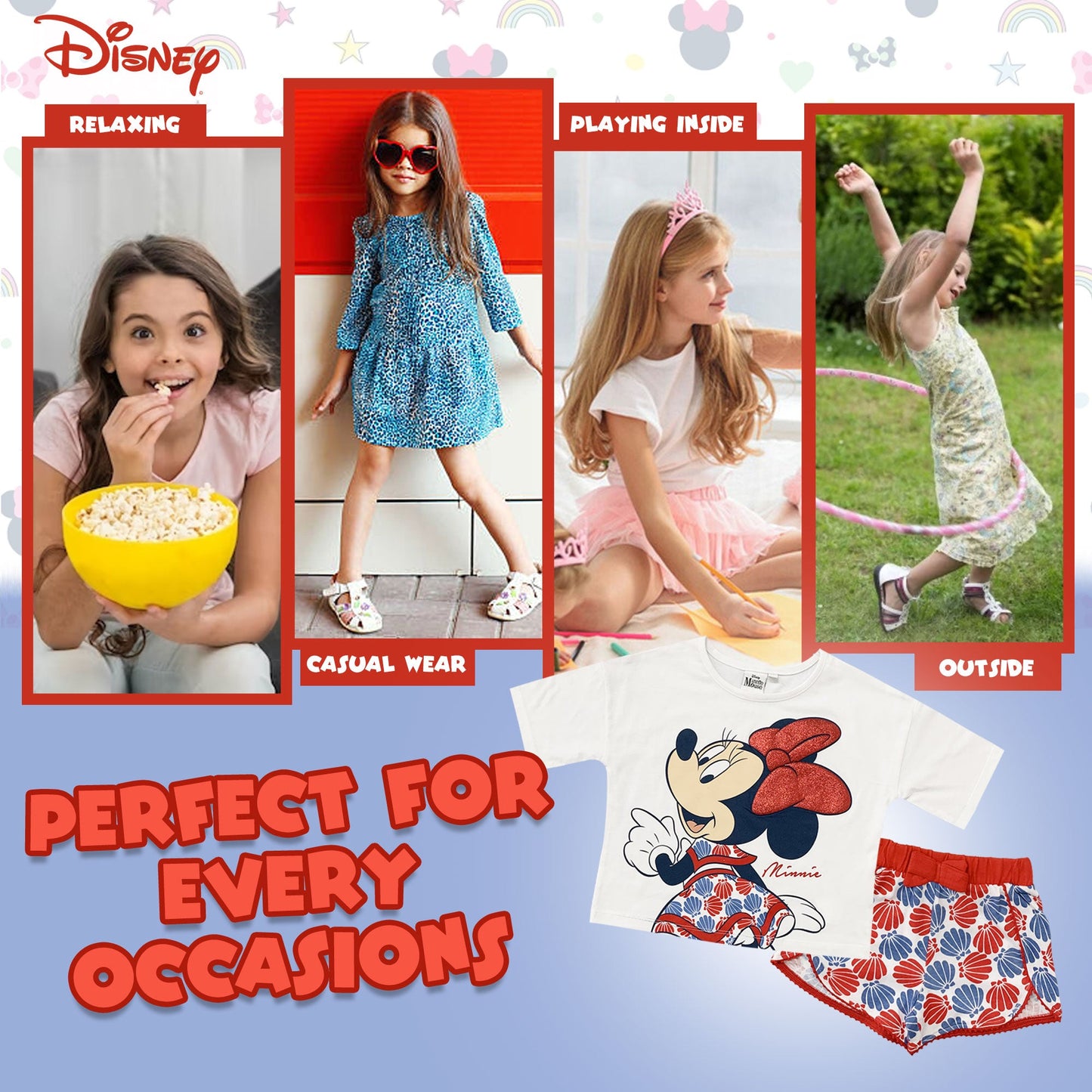 Completo bambina Disney Minnie Mouse estivo t-shirt e pantaloncino cotone 6166