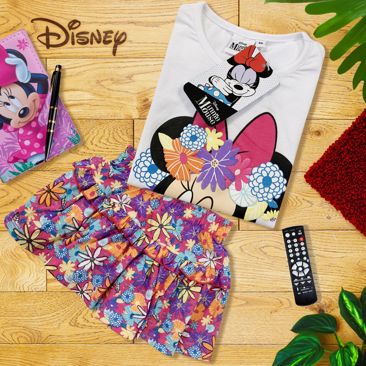 Completo bambina Disney Minnie Mouse estivo t-shirt e gonna in cotone 6167