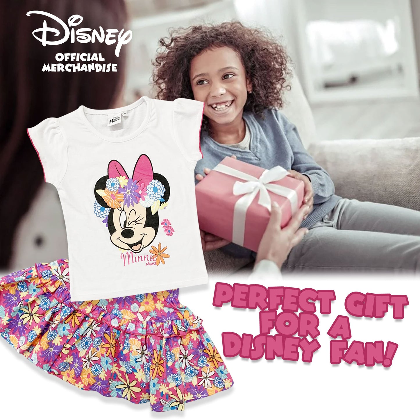 Completo bambina Disney Minnie Mouse estivo t-shirt e gonna in cotone 6167