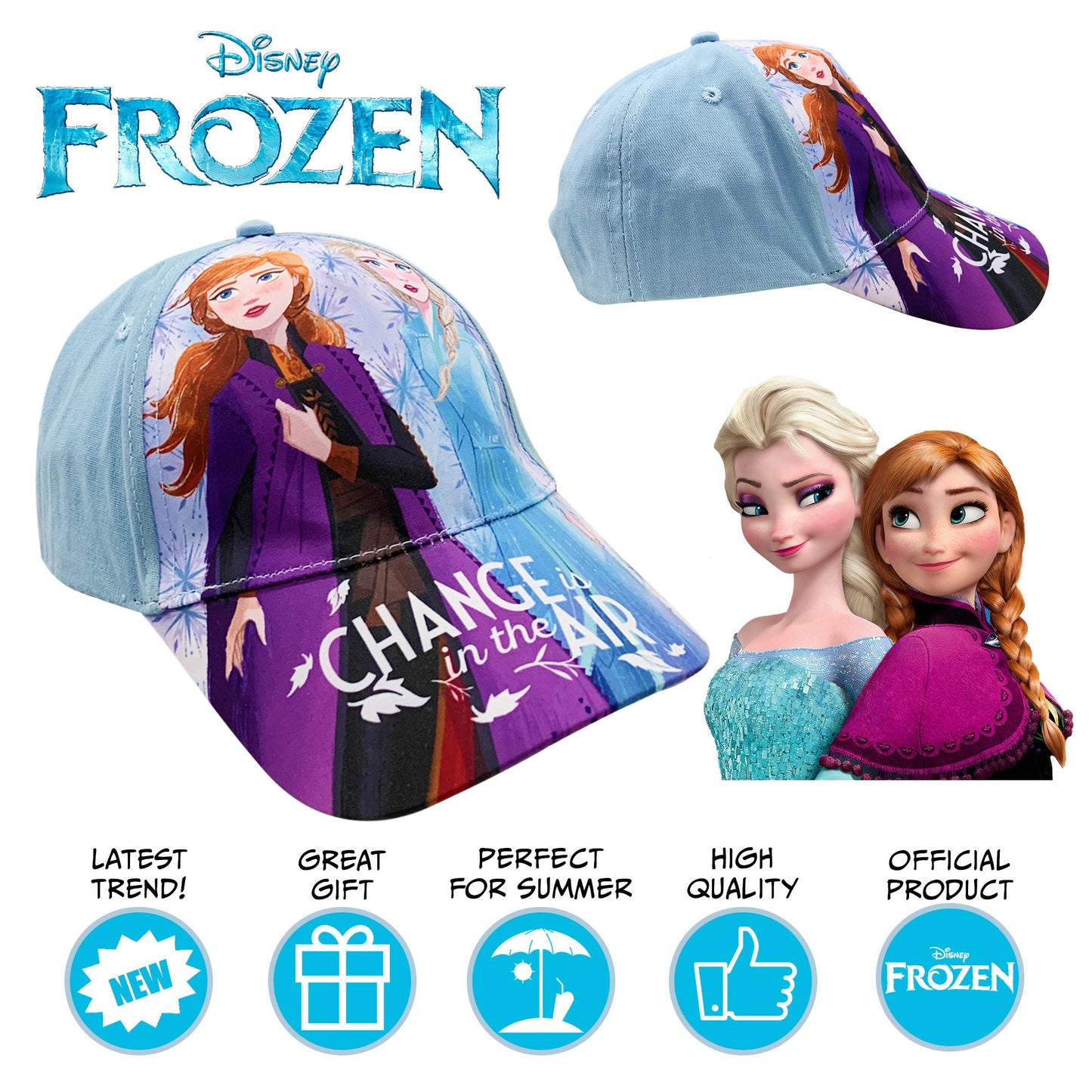 Cappellino per bambina Disney Frozen Elsa e Anna berretto baseball 6176