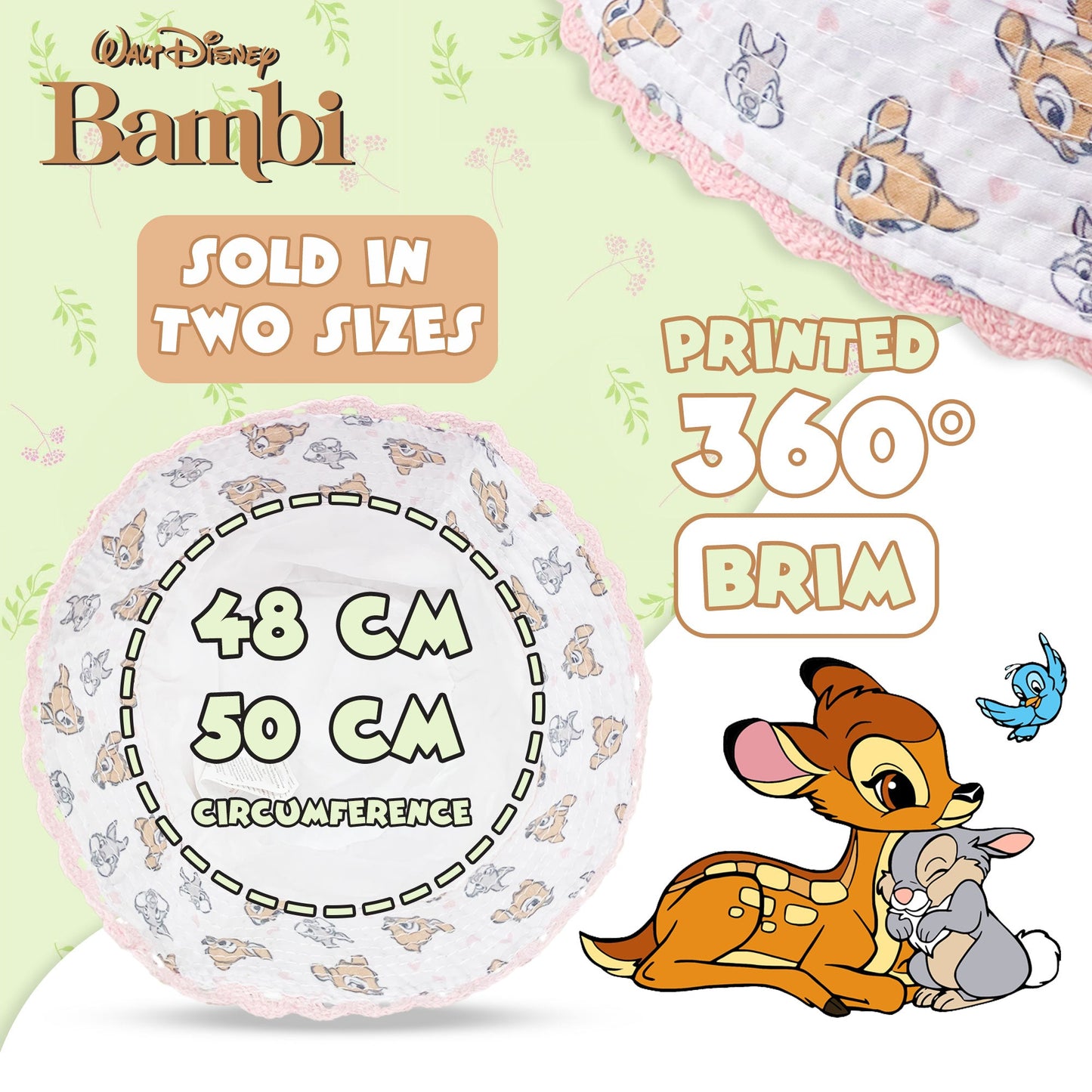 Cappellino pescatore per bambina Disney Bambi neonato bimba in cotone 6179