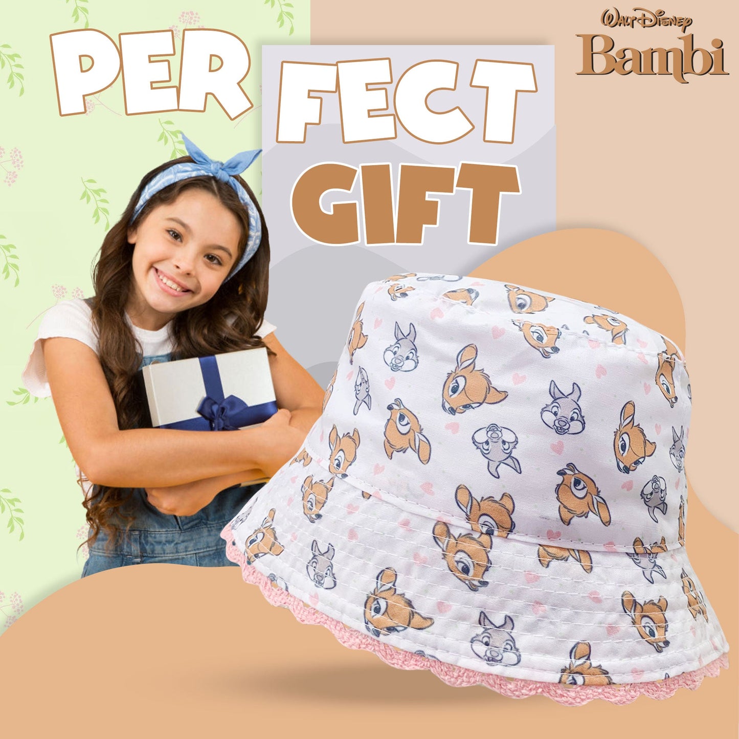 Cappellino pescatore per bambina Disney Bambi neonato bimba in cotone 6179