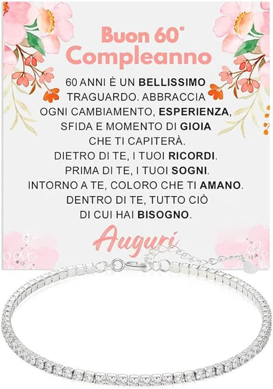Bracciale Tennis in Argento Sterling 925 Compleanno - 60 anni
