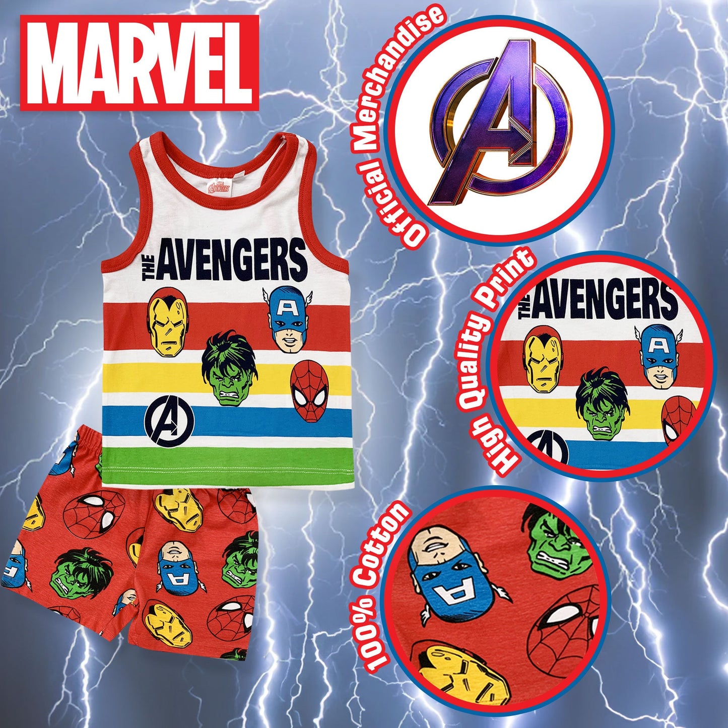 Pigiama bambino Marvel Avengers canotta e pantalone corto estivo in cotone 6182