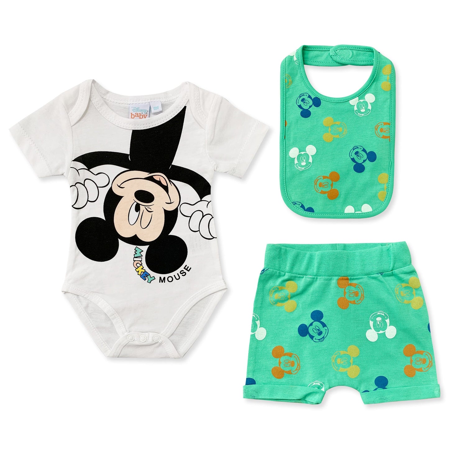 Completo Disney Mickey Mouse Body pantaloncino e bavaglino neonato bambino 6184