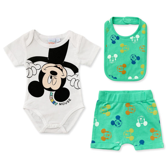 Completo Disney Mickey Mouse Body pantaloncino e bavaglino neonato bambino 6184