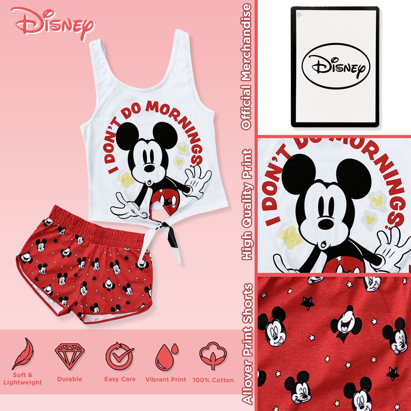 Pigiama corto donna Disney Mickey Mouse canotta e short in cotone estivo 6185