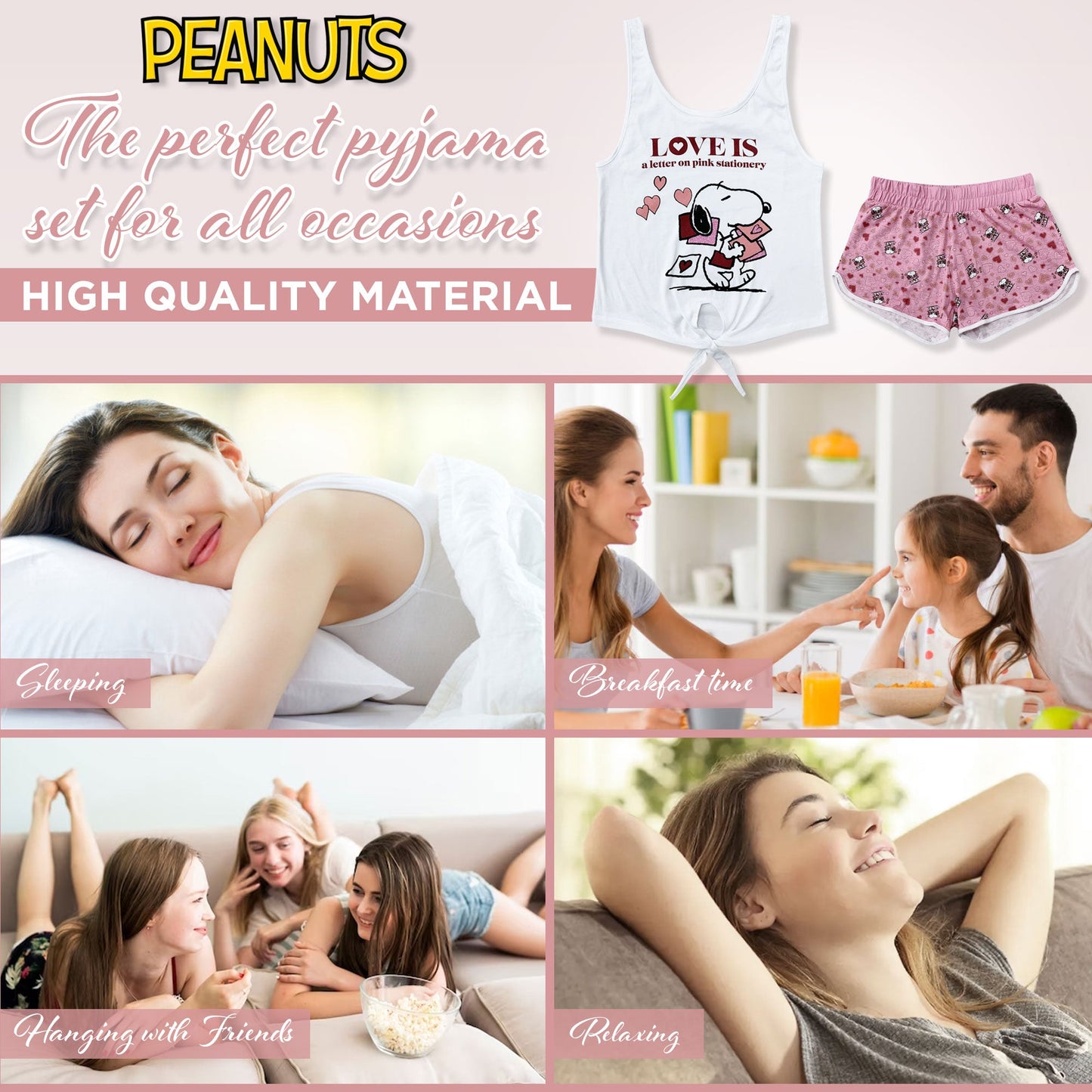 Pigiama corto donna Snoopy canotta e short in cotone estivo 6186