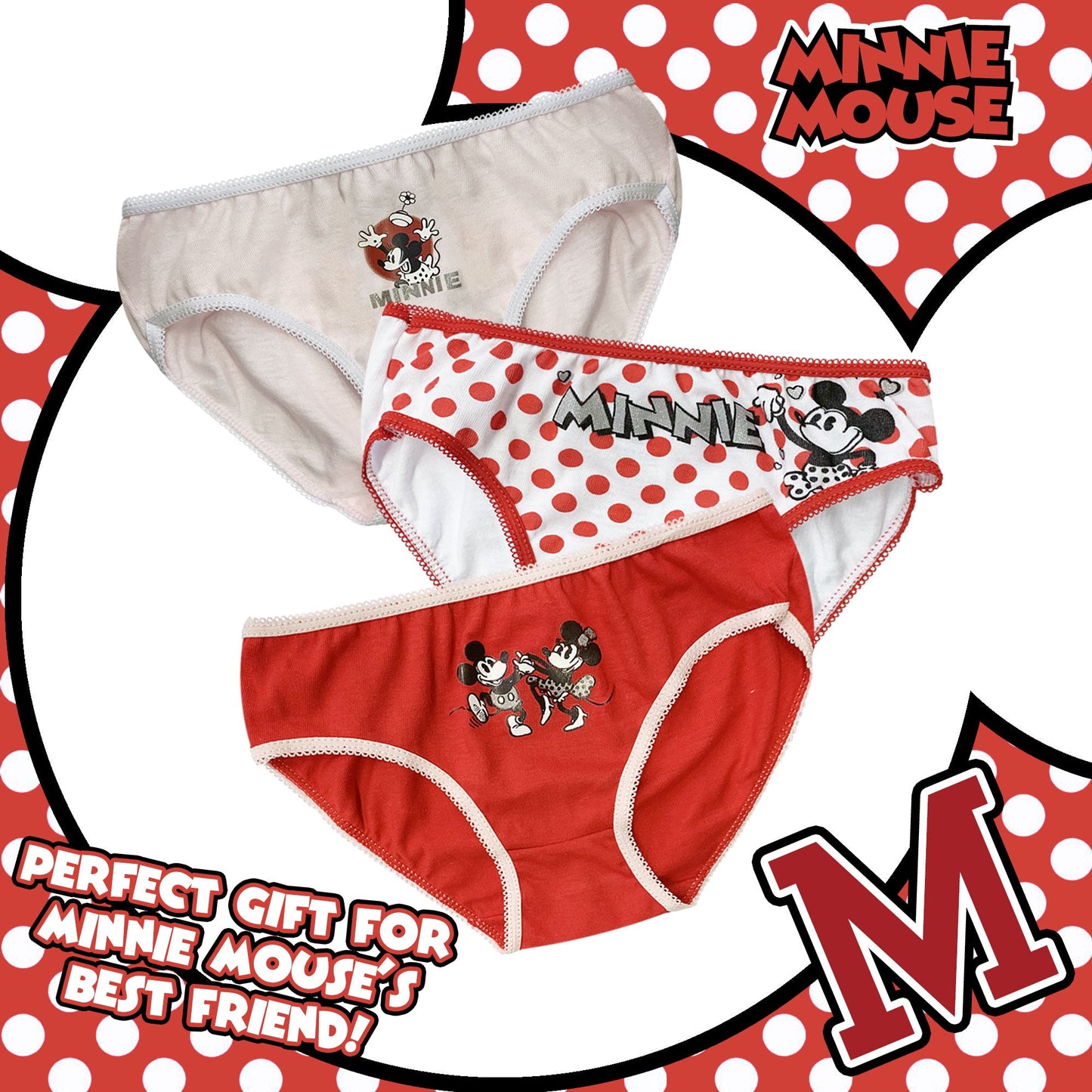 Slip Disney Minnie Mouse 3 pezzi ufficiale bimba shorties mutandine intimo 6190