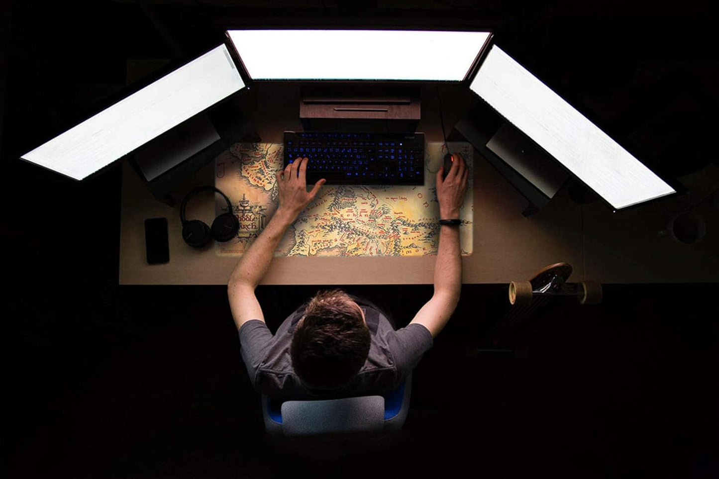 Il Signore degli Anelli  Tappetino Tastiera E Mouse Mappa Terra di Mezzo Pc XXL Desk Mat