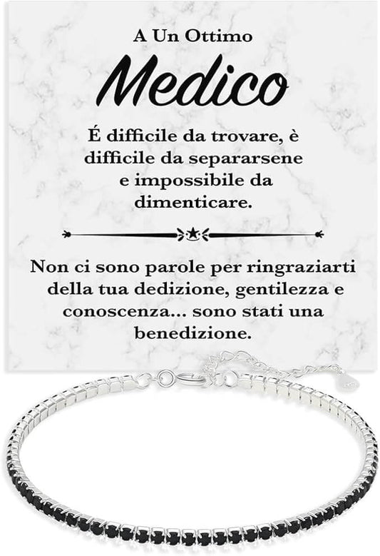 Bracciale Tennis Nero in Argento Sterling 925 - Medico