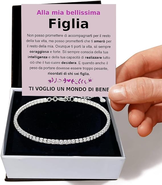Bracciale Tennis A mia Figlia in Argento Sterling 925 - Ti voglio un Mondo di Bene.