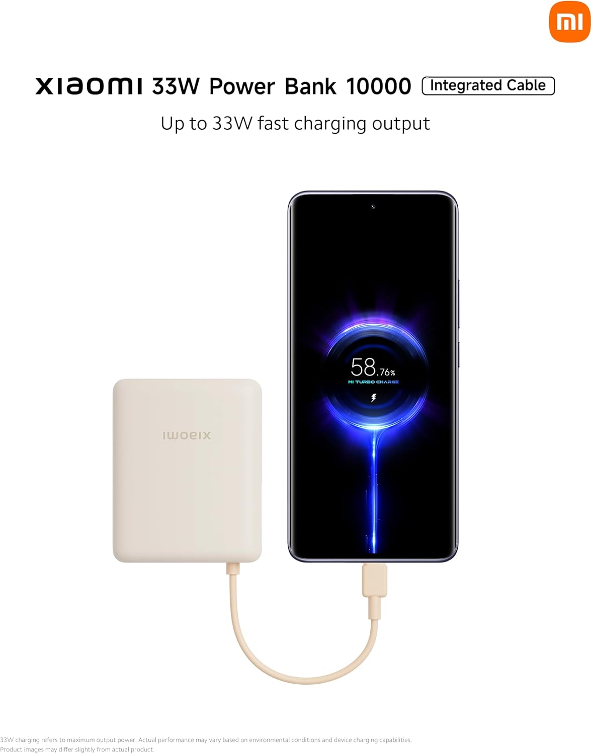 Xiaomi Powerbank 10000MAH 33W Cavo Integrato Usb-c Ricarica Rapida Iphone - Tan