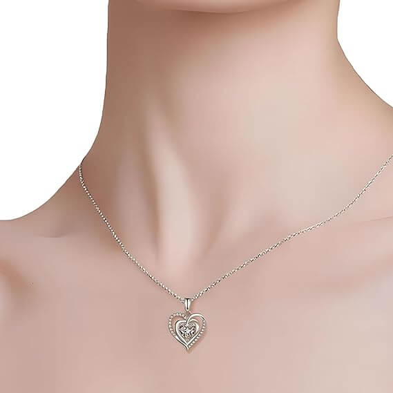 Collana Donna Cuore con Pietra Bianca - Argento Sterling 925