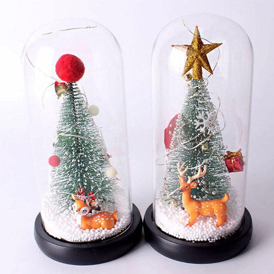 Glass Dome Mini Christmas Tree with LED Decoration - Tip with Star