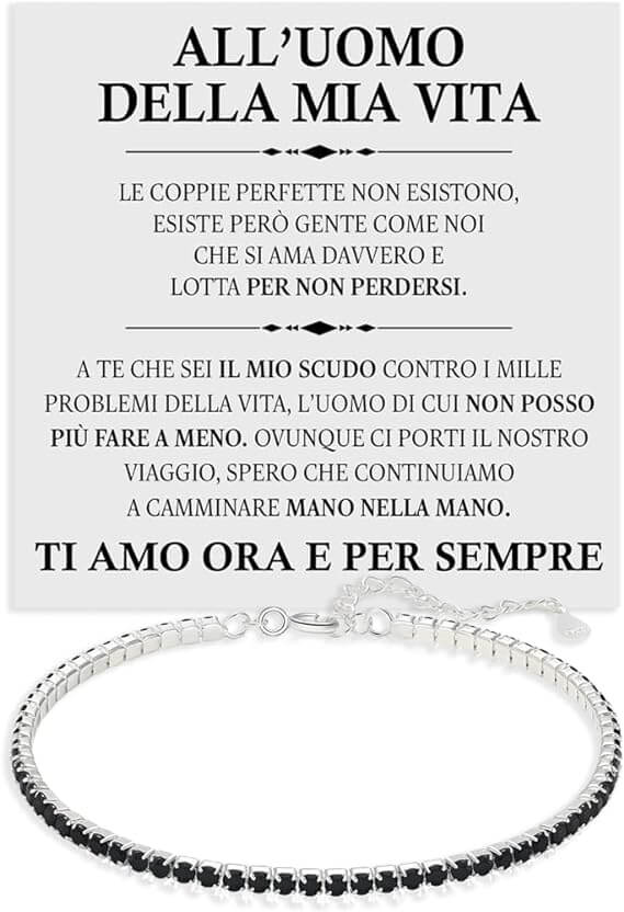 Bracciale Tennis Nero in Argento Sterling 925 - All'Uomo della Mia Vita