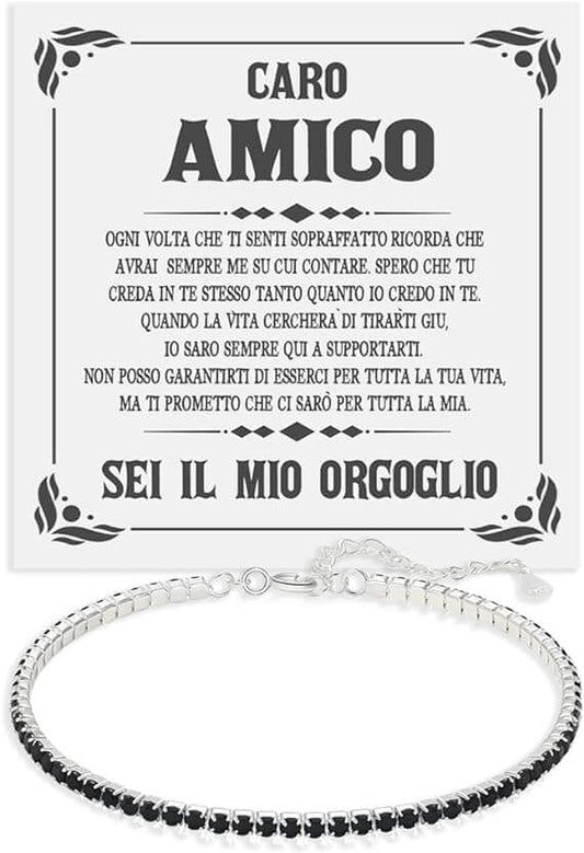 Bracciale Tennis Nero in Argento Sterling 925 - Caro Amico