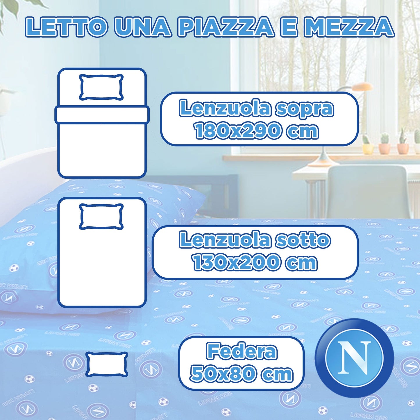 Completo Lenzuola una piazza e mezza SSC Napoli Ufficiale in Cotone 6212