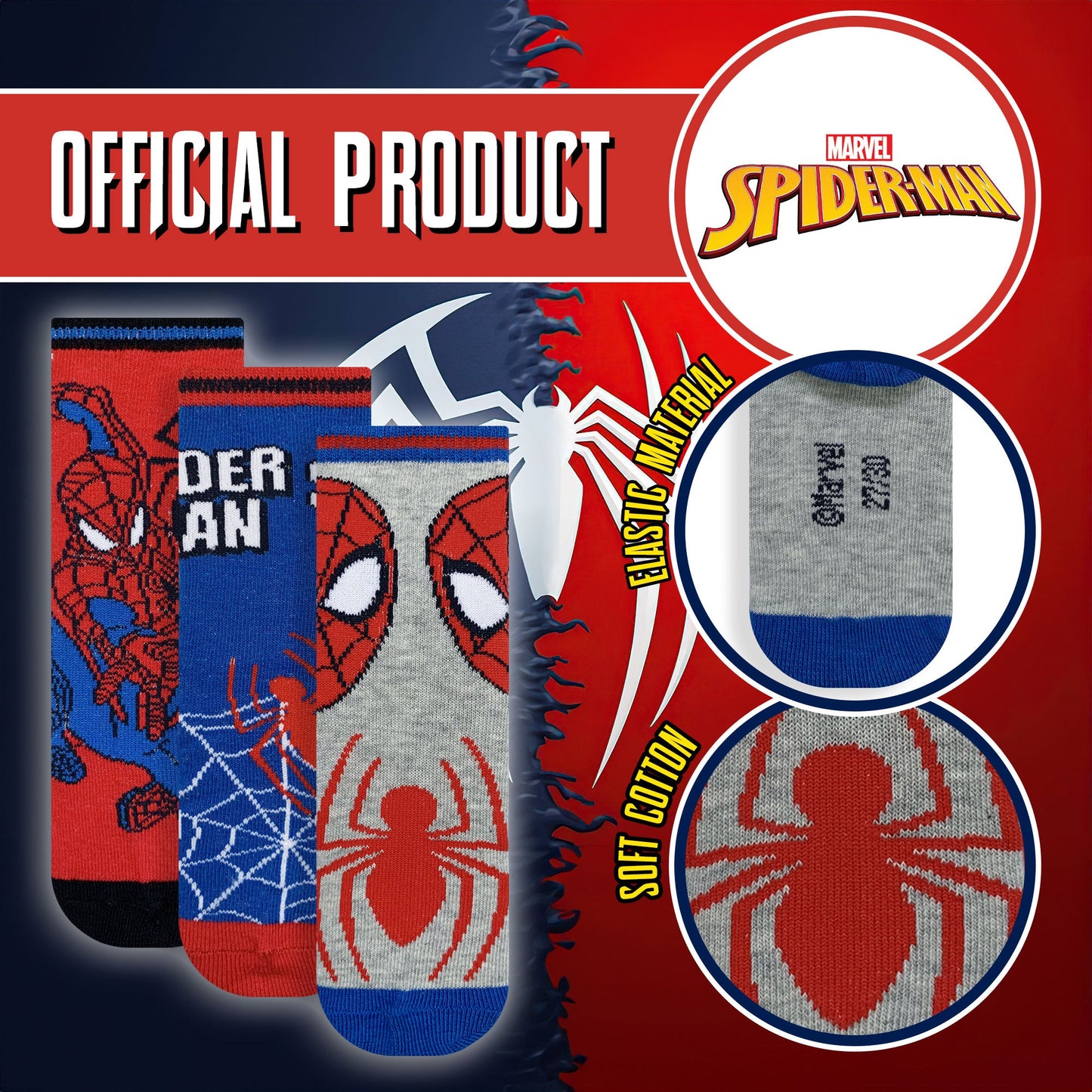 Calzini bambino Marvel Spiderman set 3 paia in cotone 6223
