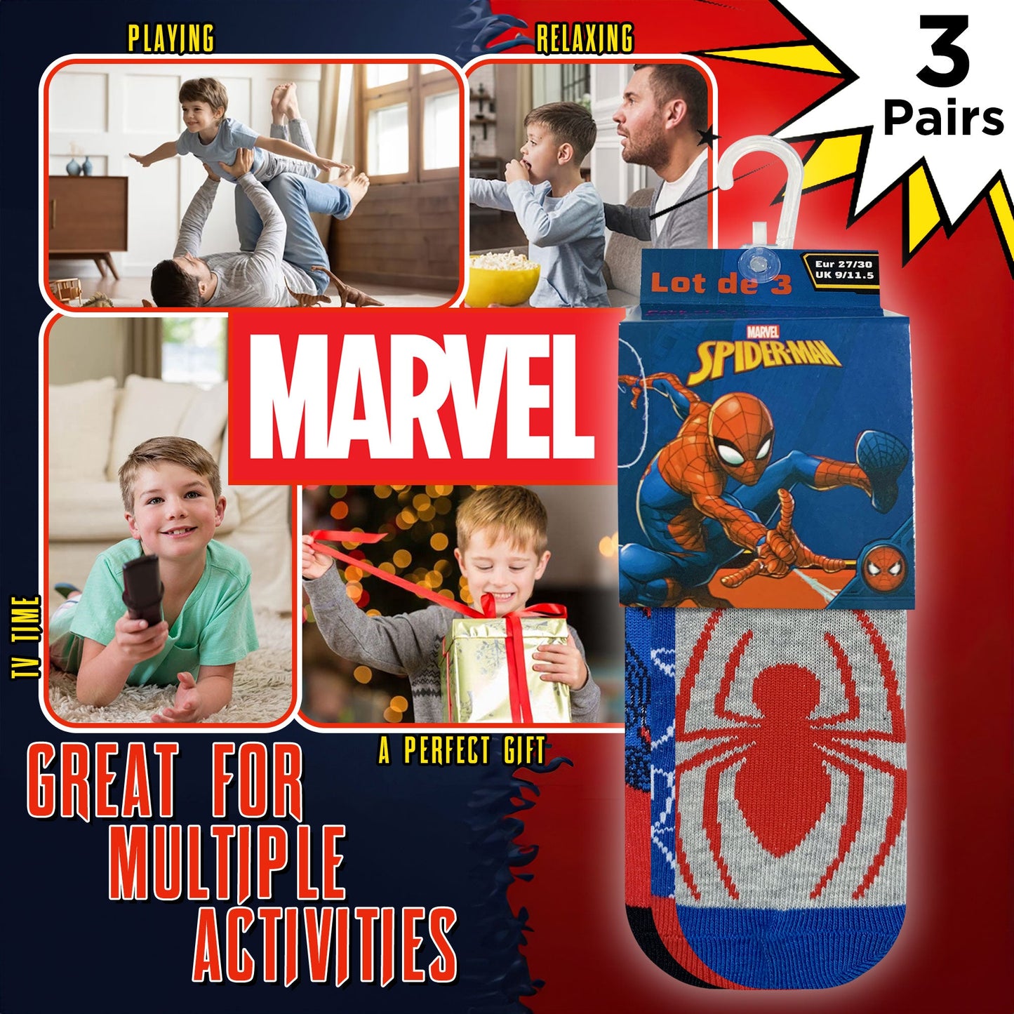 Calzini bambino Marvel Spiderman set 3 paia in cotone 6223