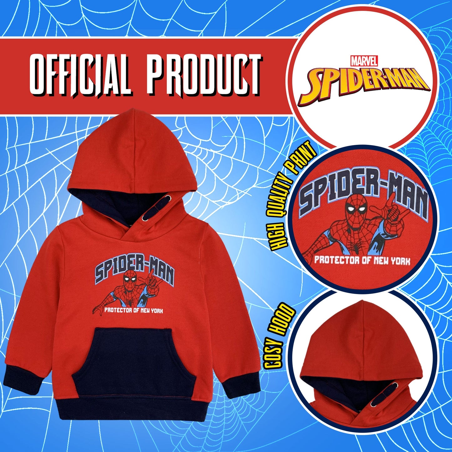 Felpa Marvel Spiderman per bambino con cappuccio a maniche lunghe bimbo 6228