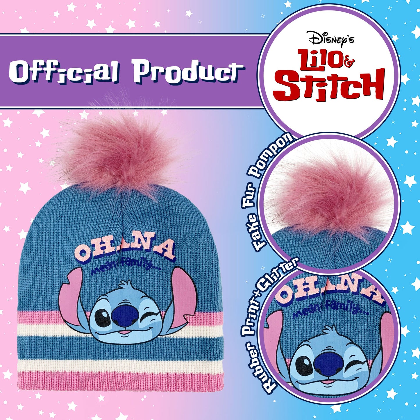 Cappello Disney Lilo e Stitch per bambina invernale cappellino con pon pon 6232