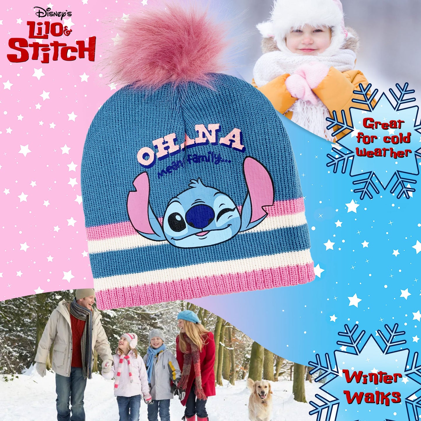 Cappello Disney Lilo e Stitch per bambina invernale cappellino con pon pon 6232