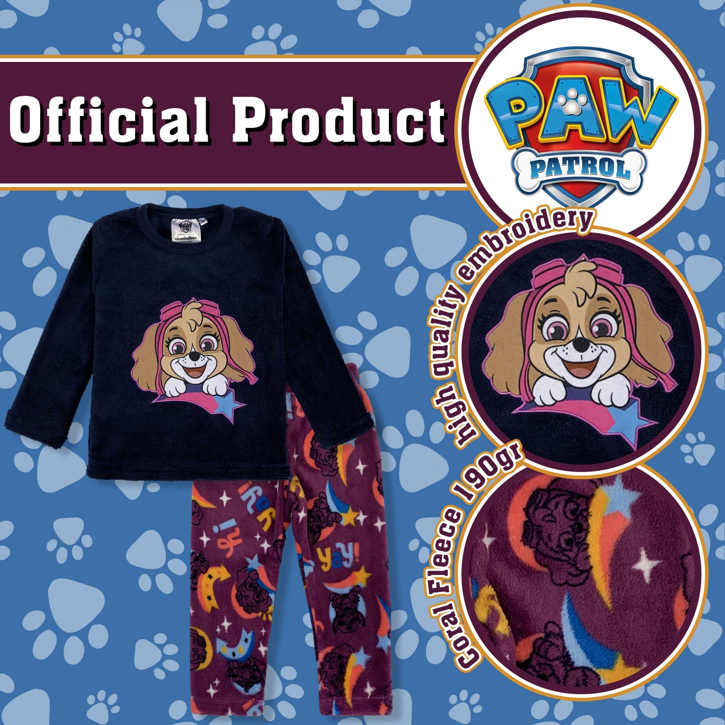 Pigiama Paw Patrol lungo in pile per bambina maniche lunghe 6234