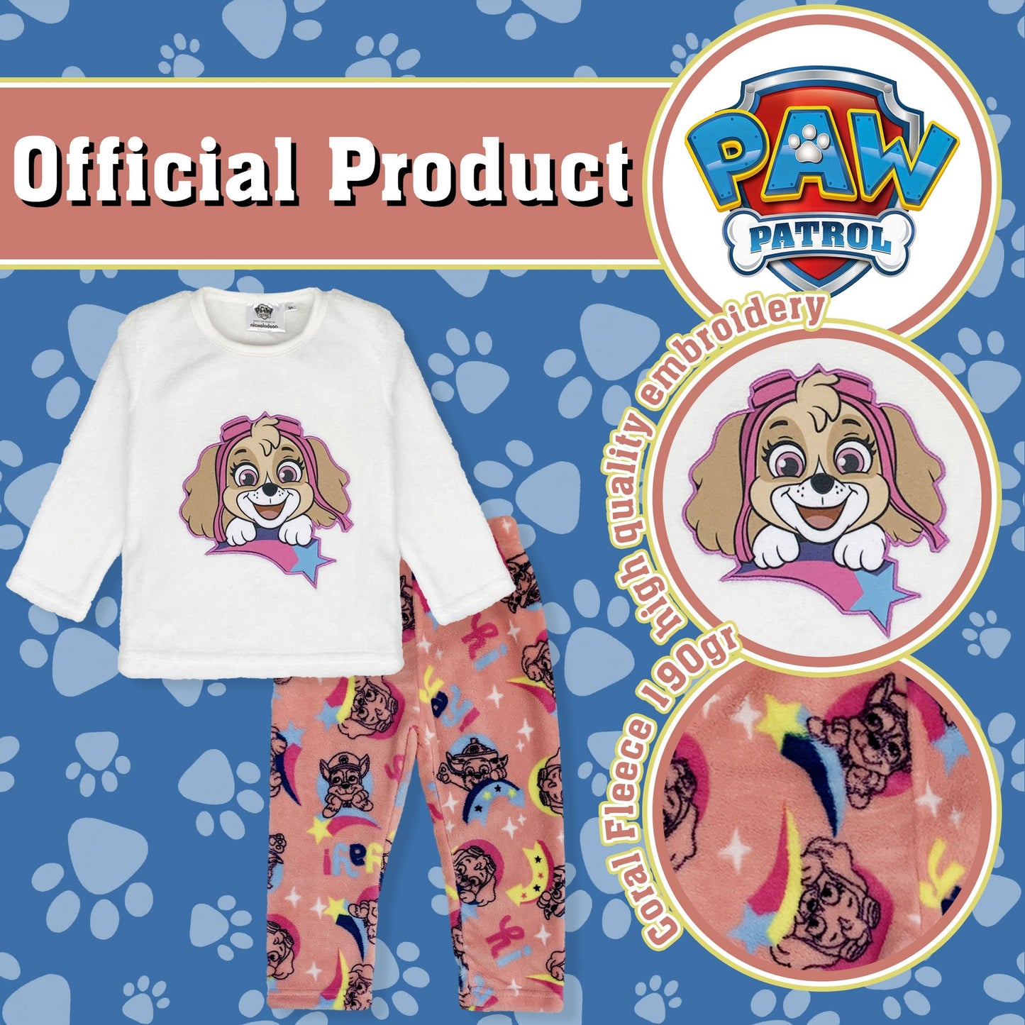 Pigiama Paw Patrol lungo in pile per bambina maniche lunghe 6234