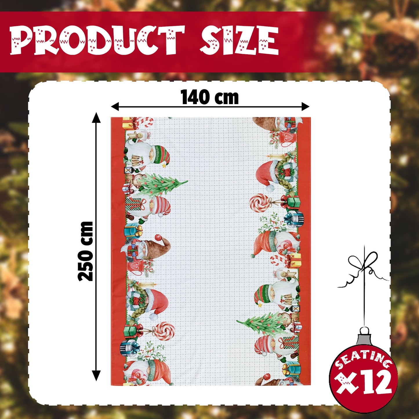 Tovaglia Natalizia 12 posti Gnomi di Natale in cotone Maestri Cotonieri 6244