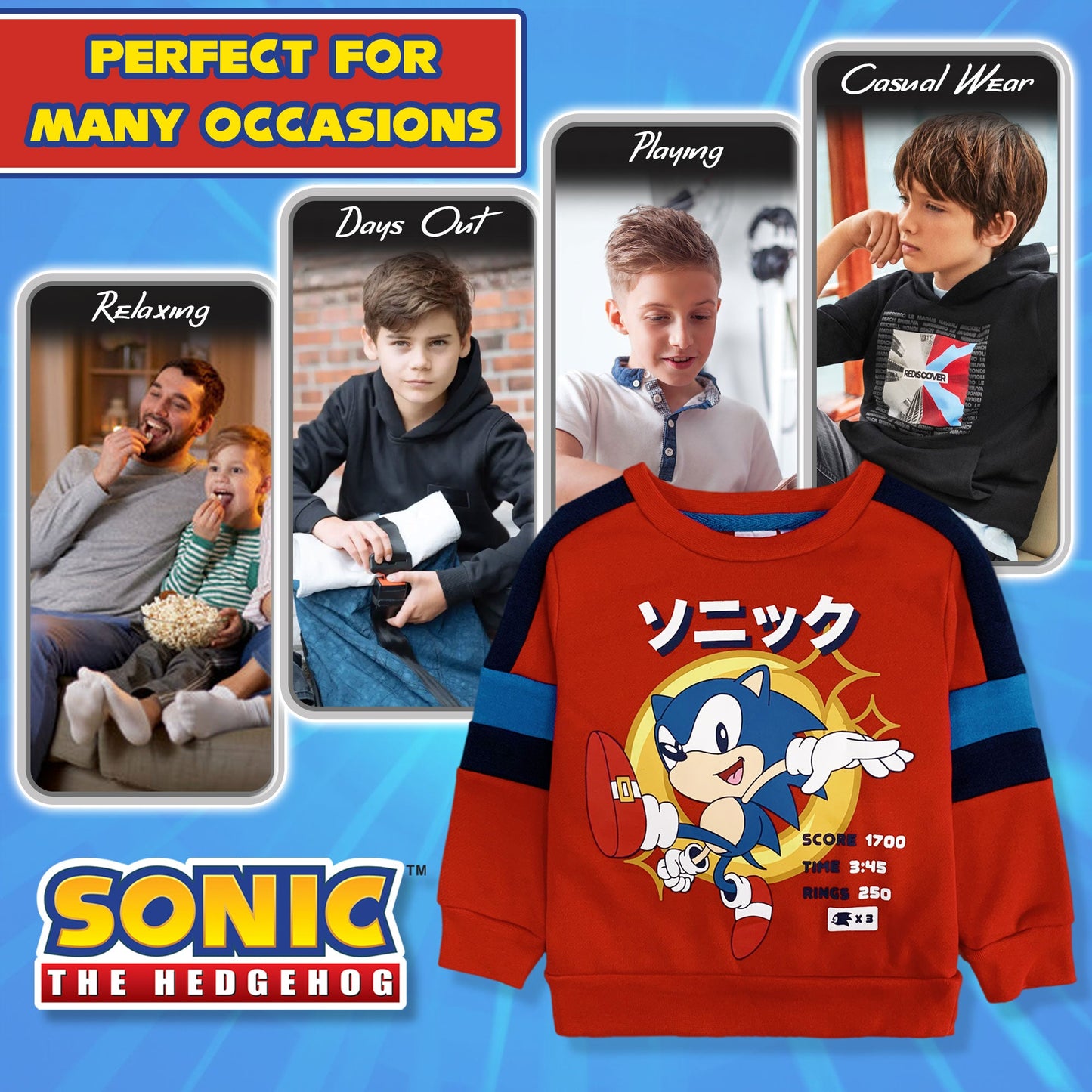Felpa Sonic The Hedgehog per bambino a maniche lunghe bimbo 6264