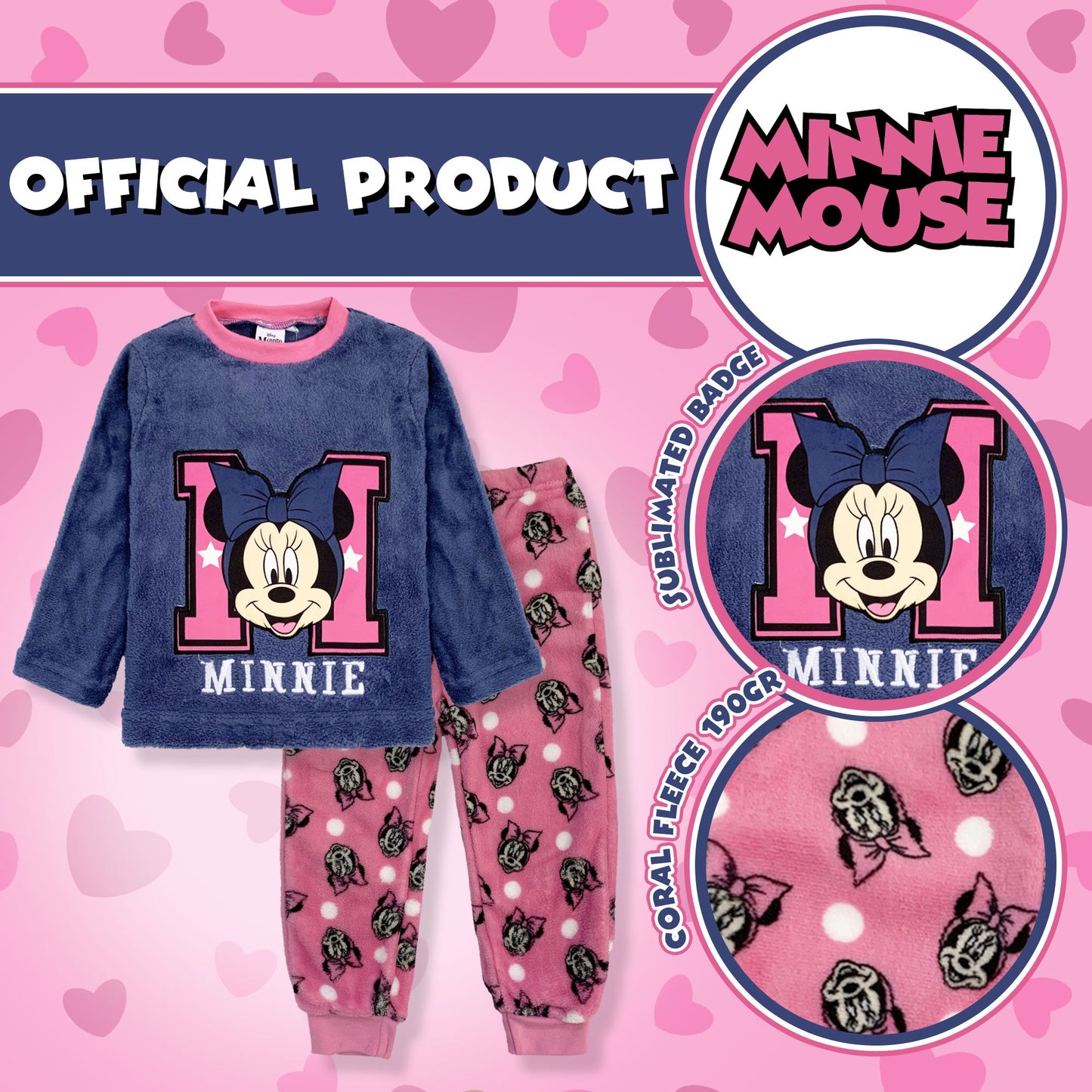 Pigiama per bambina Disney Minnie Mouse in pile invernale 6268