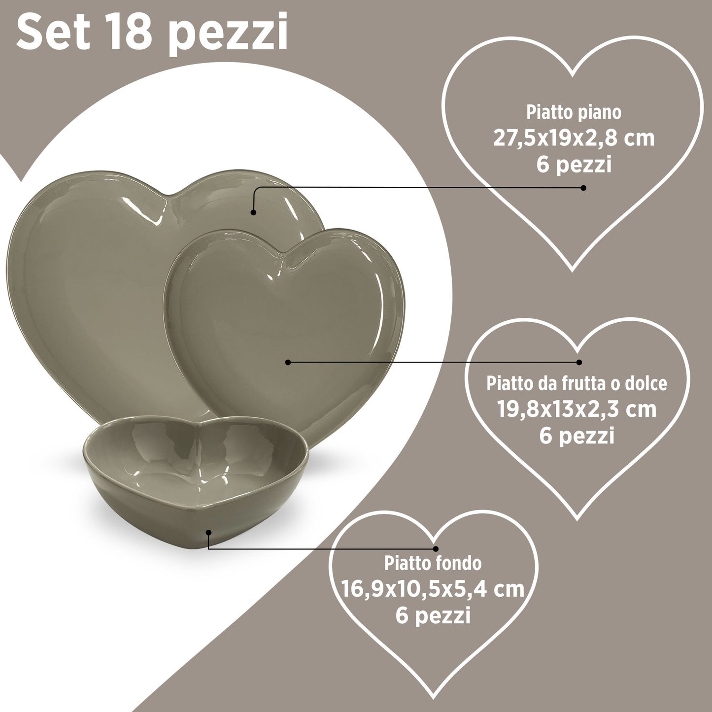 Servizio di 18 piatti a Cuore Nuvole di Stoffa in ceramica Shabby Chic 6276