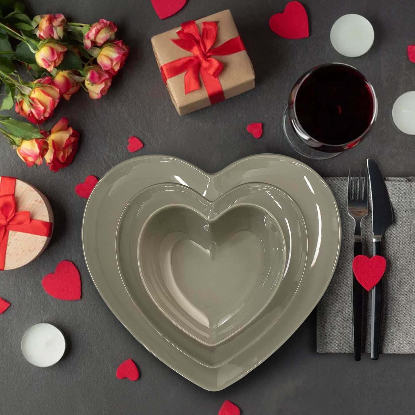 Servizio di 18 piatti a Cuore Nuvole di Stoffa in ceramica Shabby Chic 6276