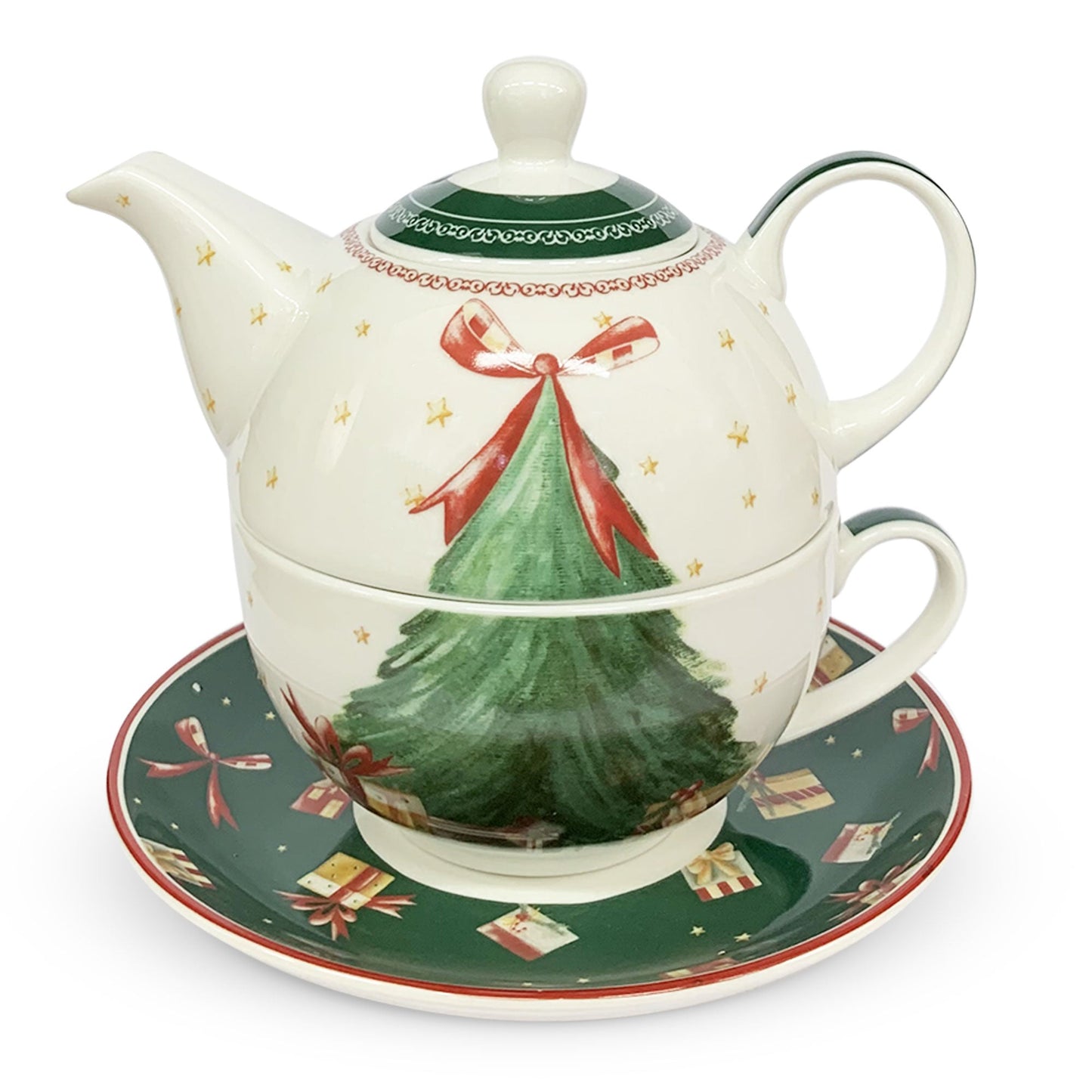 Teiera tazza e piattino natalizia Nuvole di Stoffa Albero di Natale Carol 6286