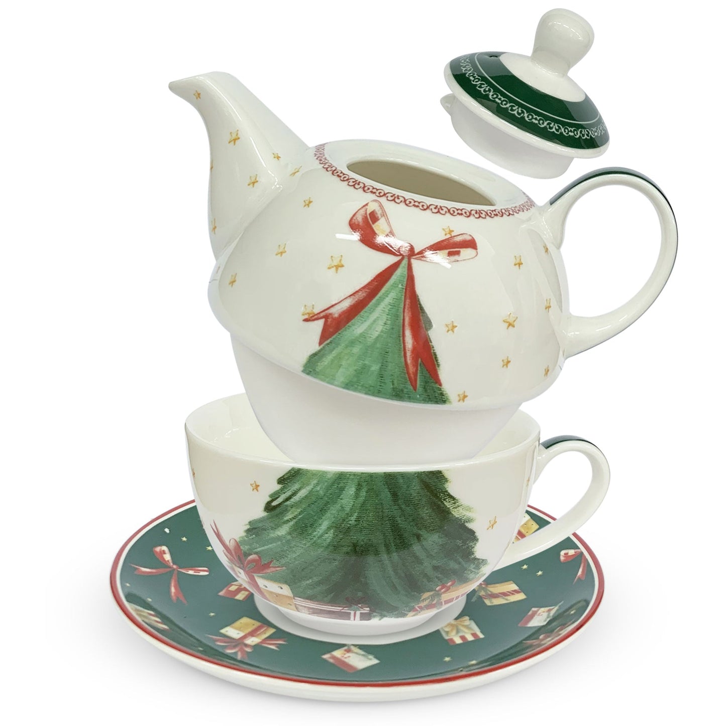 Teiera tazza e piattino natalizia Nuvole di Stoffa Albero di Natale Carol 6286