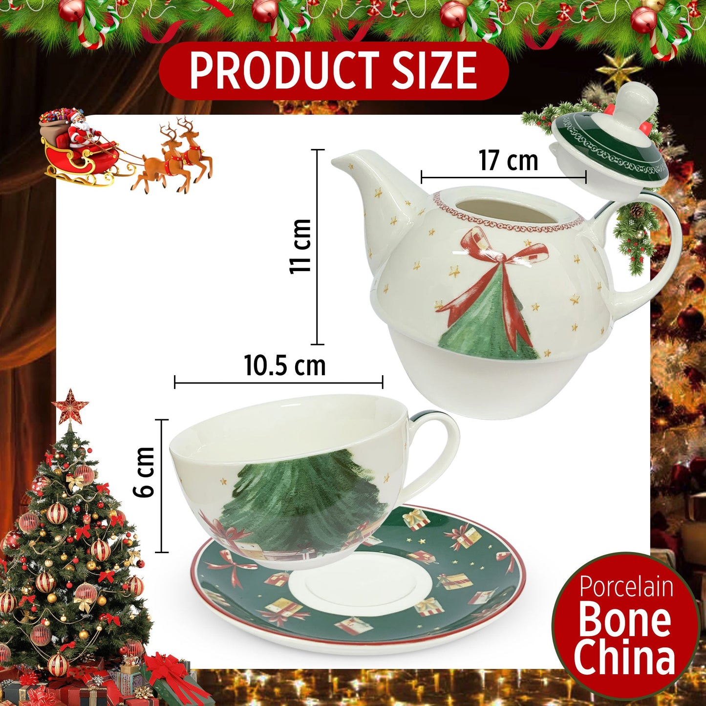 Teiera tazza e piattino natalizia Nuvole di Stoffa Albero di Natale Carol 6286