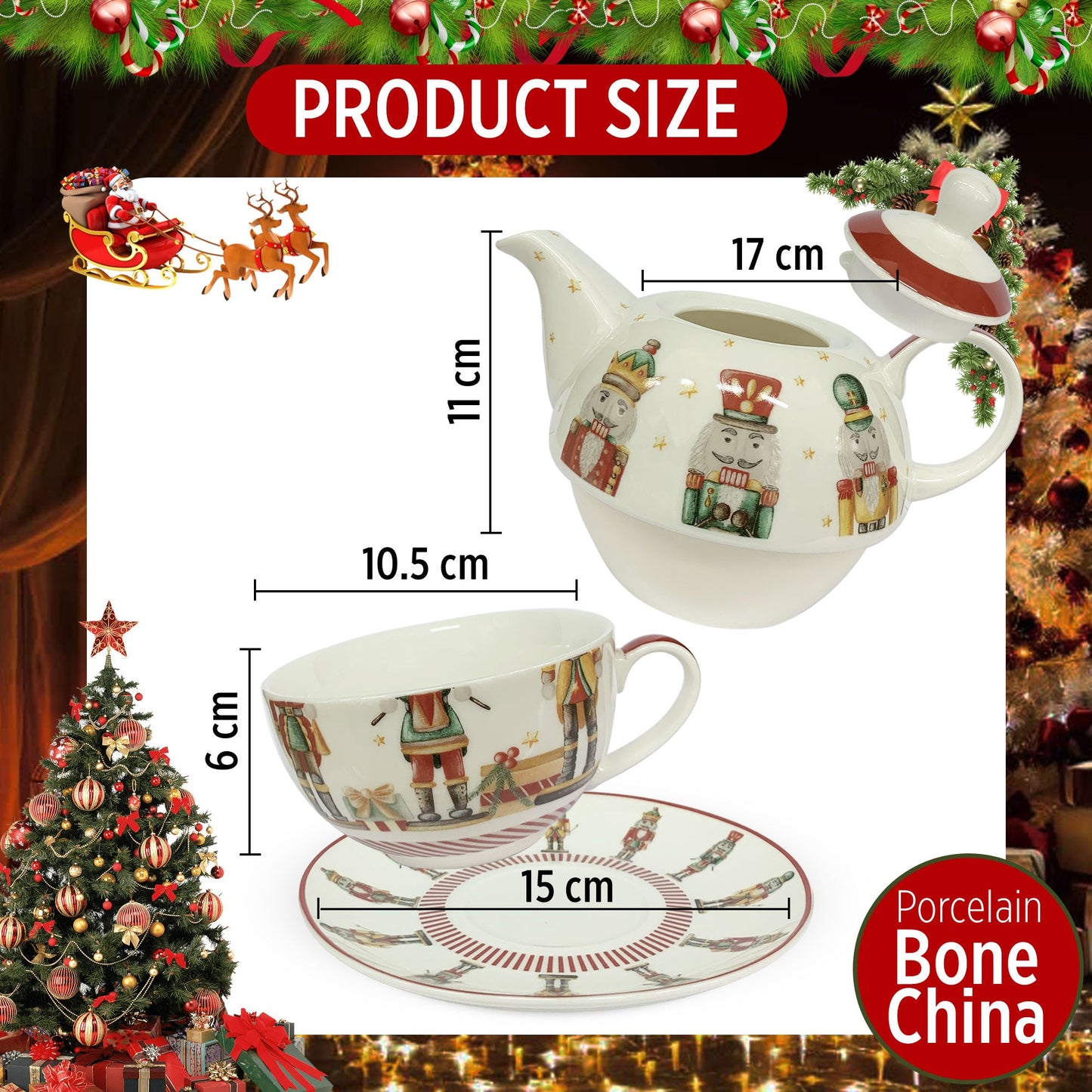 Teiera tazza e piattino natalizia Nuvole di Stoffa Schiaccianoci Carol 6287