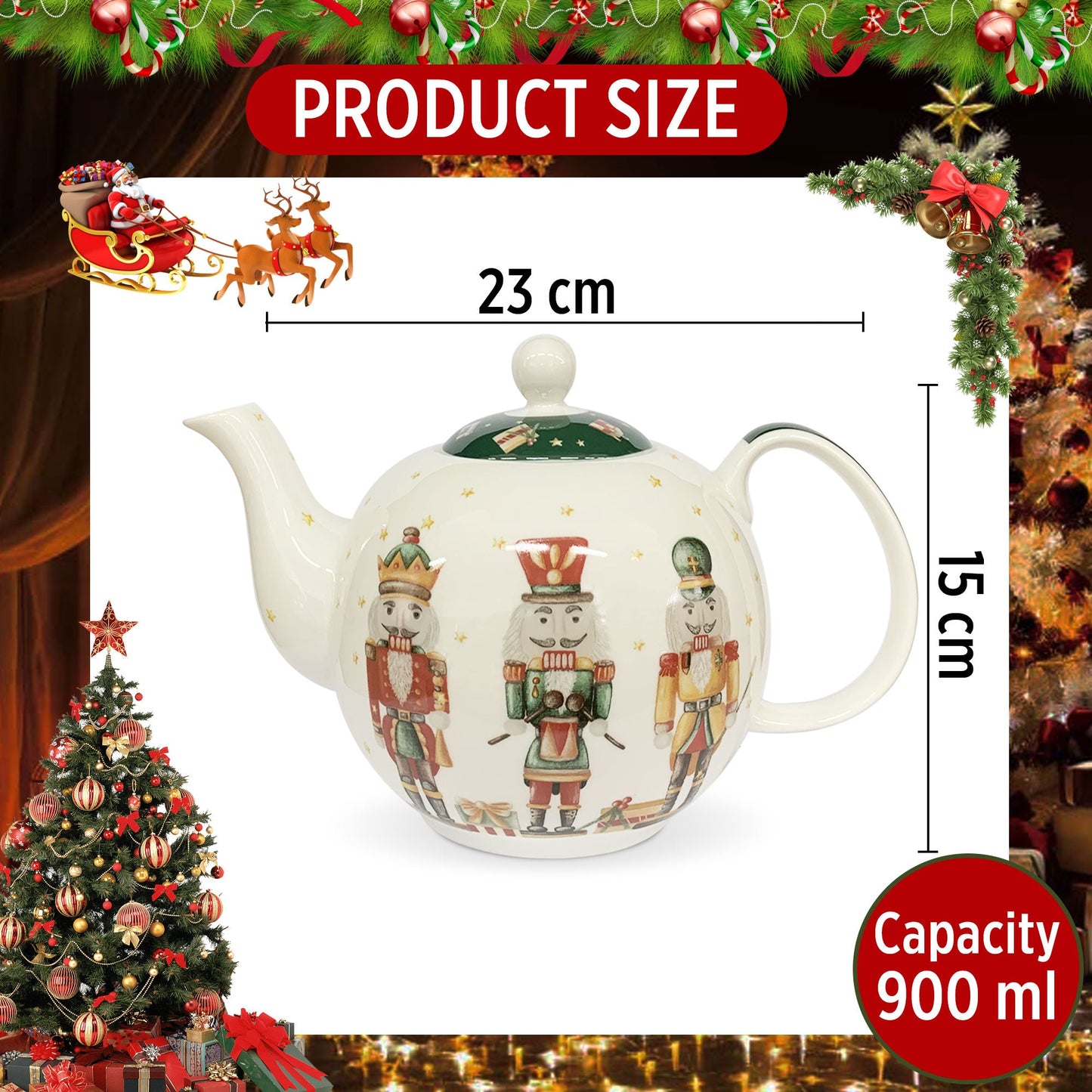 Teiera natalizia stile retrò di Nuvole di Stoffa Schiaccianoci Natale Carol 6291