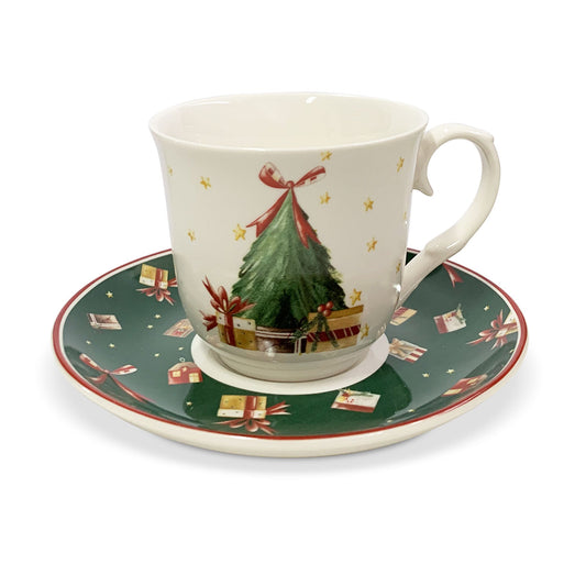 Tazza da tè con piattino natalizia in porcellana Nuvole di Stoffa Carol 6293