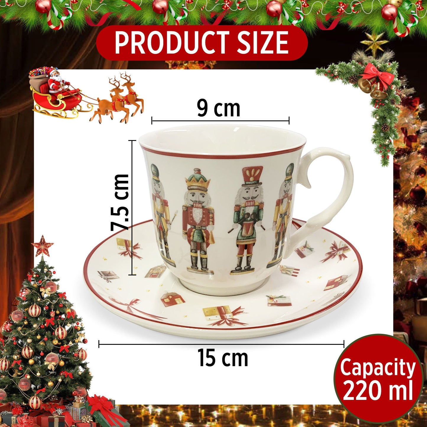 Tazza da tè con piattino natalizia in porcellana Nuvole di Stoffa Carol 6294