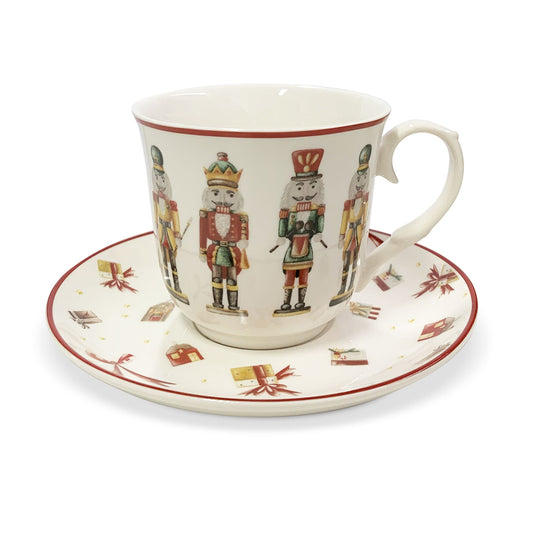 Tazza da tè con piattino natalizia in porcellana Nuvole di Stoffa Carol 6294