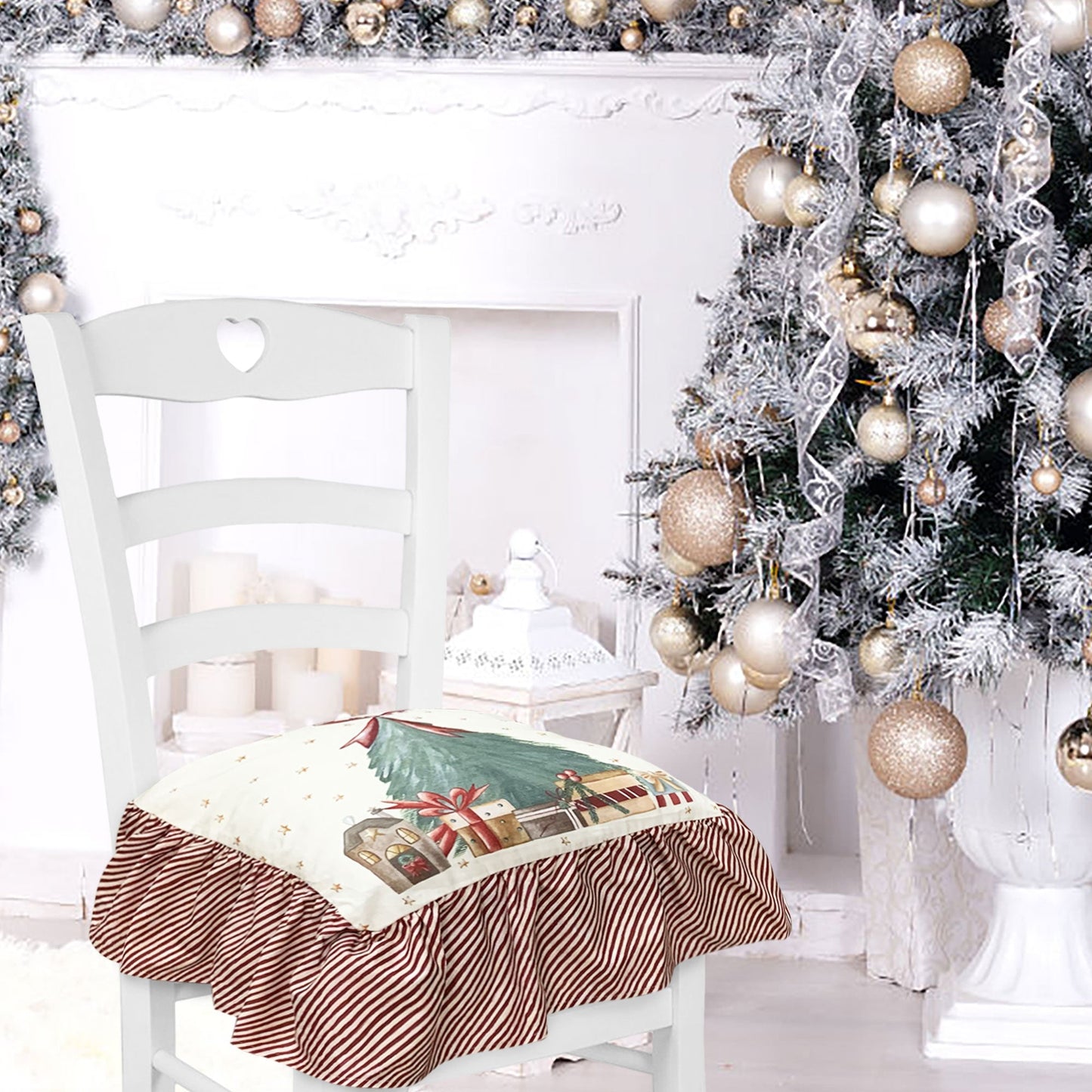 Cuscino sedia natalizio con balze Nuvole di Stoffa Coprisedia Natale Carol 6304