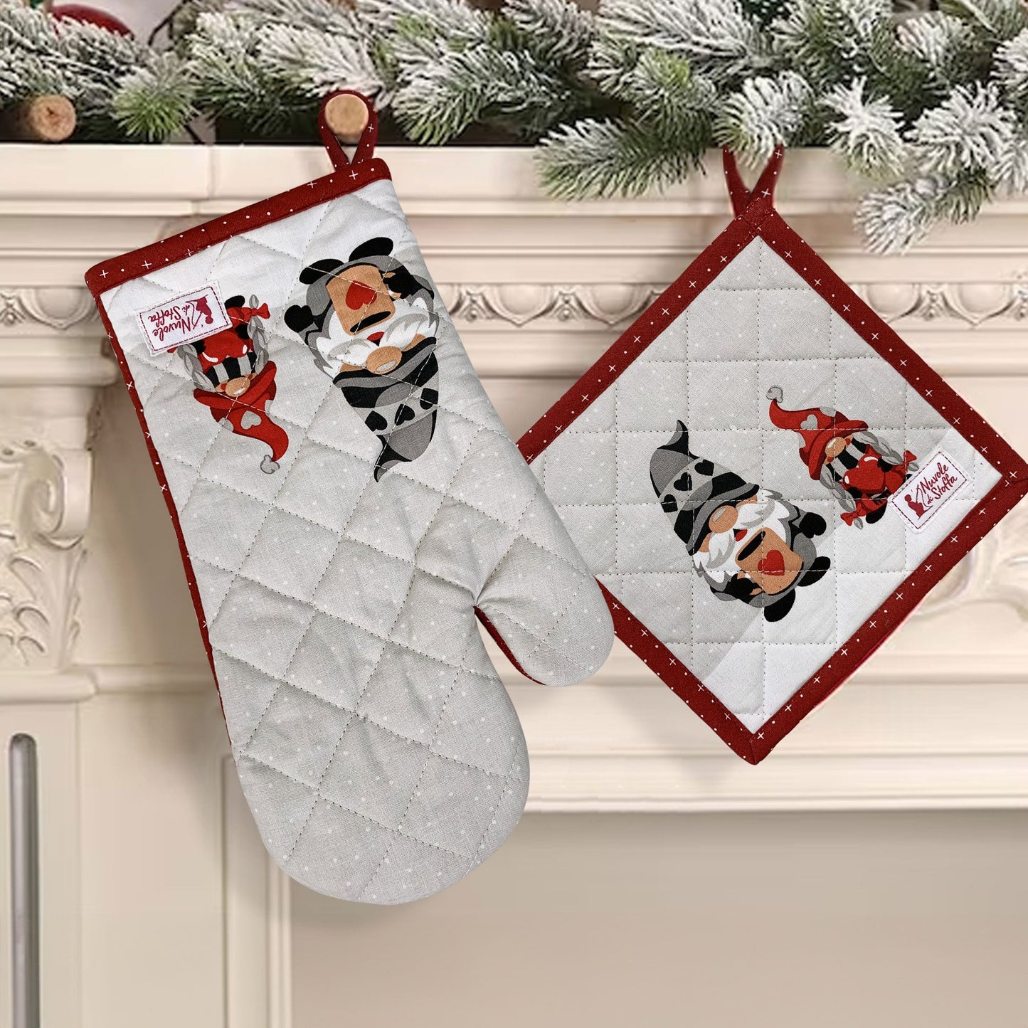 Presina da forno natalizia Nuvole di Stoffa in cotone decoro Natale Klaus 6315