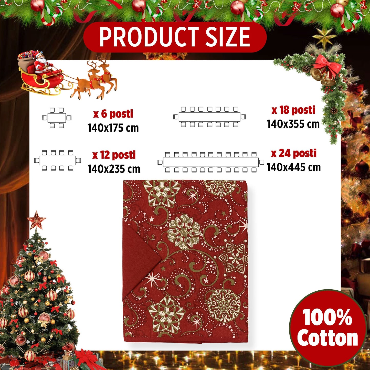 Tovaglia Natalizia servizio da tavola + tovaglioli Preziosa Home 24 posti 6372