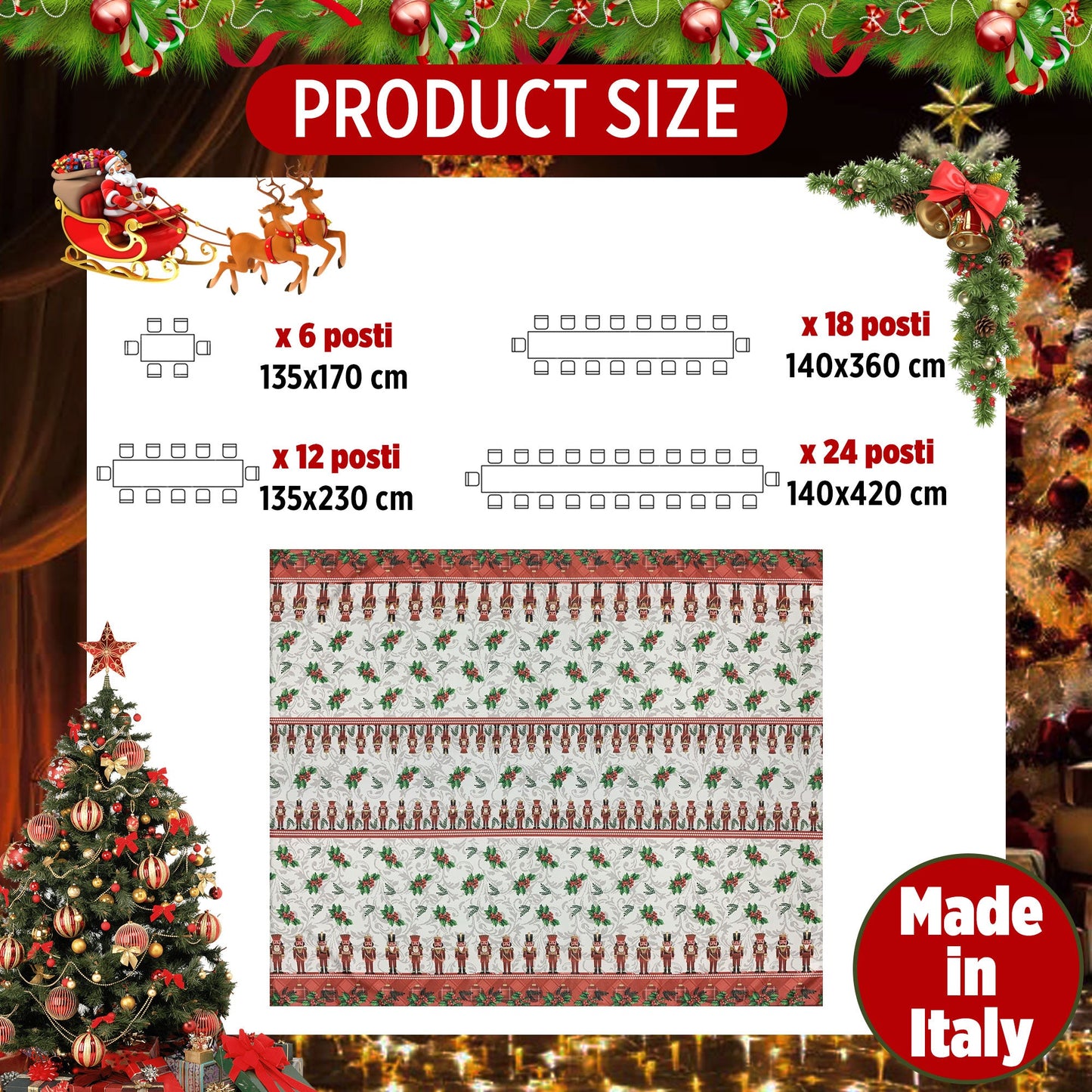 Tovaglia Natalizia no stiro Sommaruga 6 posti Tavola Schiaccianoci Natale 6391