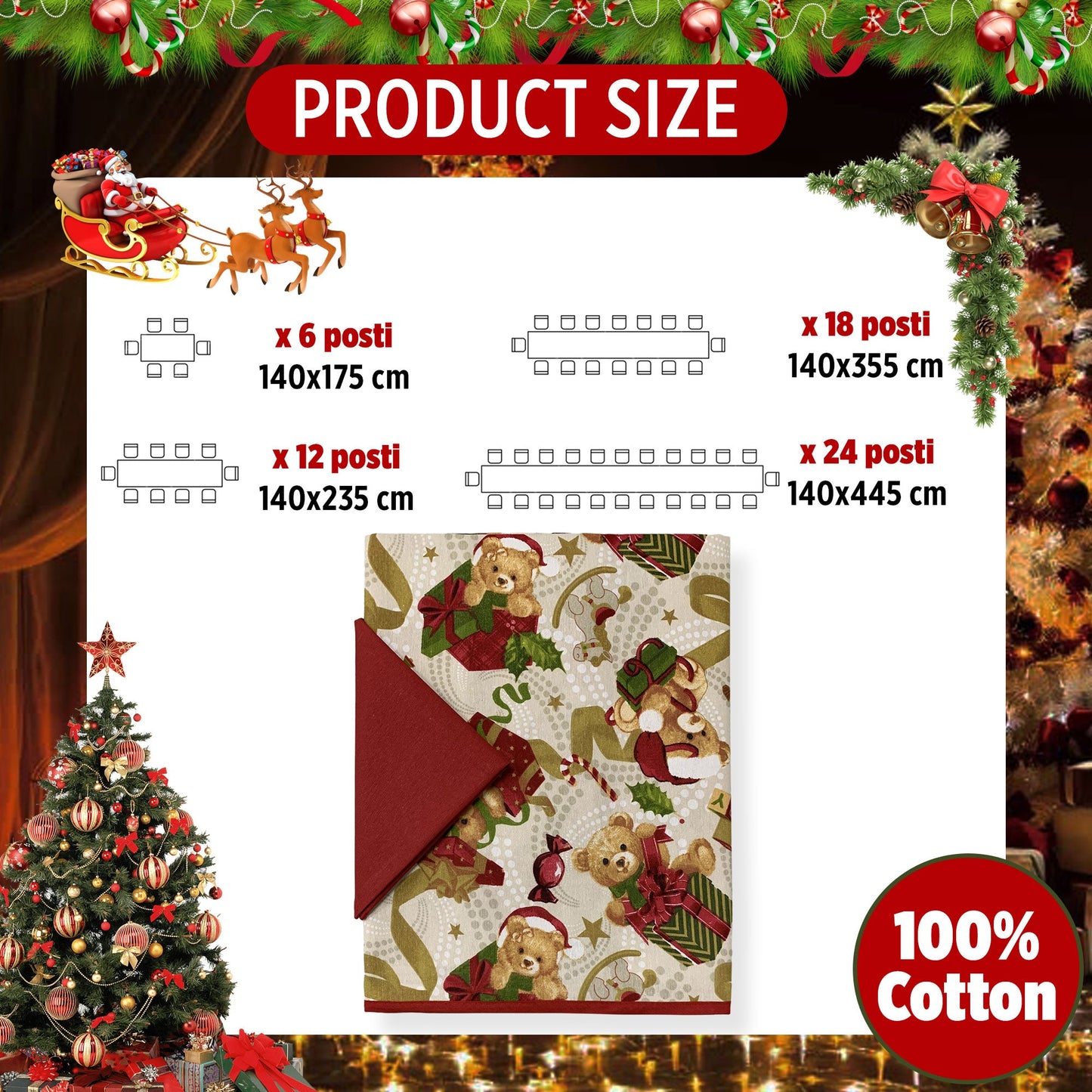 Tovaglia Natalizia servizio da tavola + tovaglioli Preziosa Home 12 posti 6409