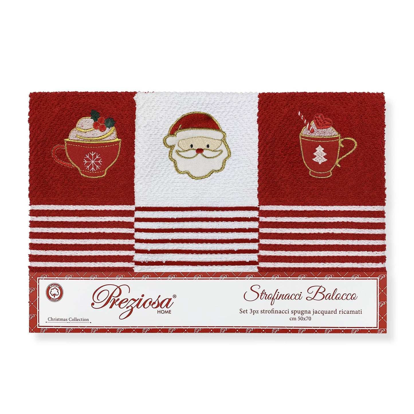 Set Strofinacci Natalizi Preziosa Home Canovacci in spugna 3 Pezzi Natale 6420